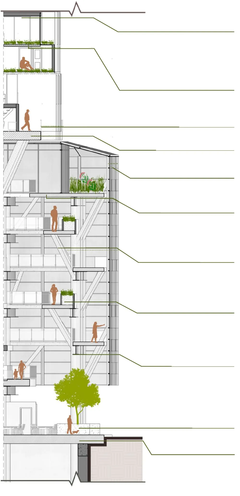 Sezione costruttiva della facciata del Complesso Agro-Urbano